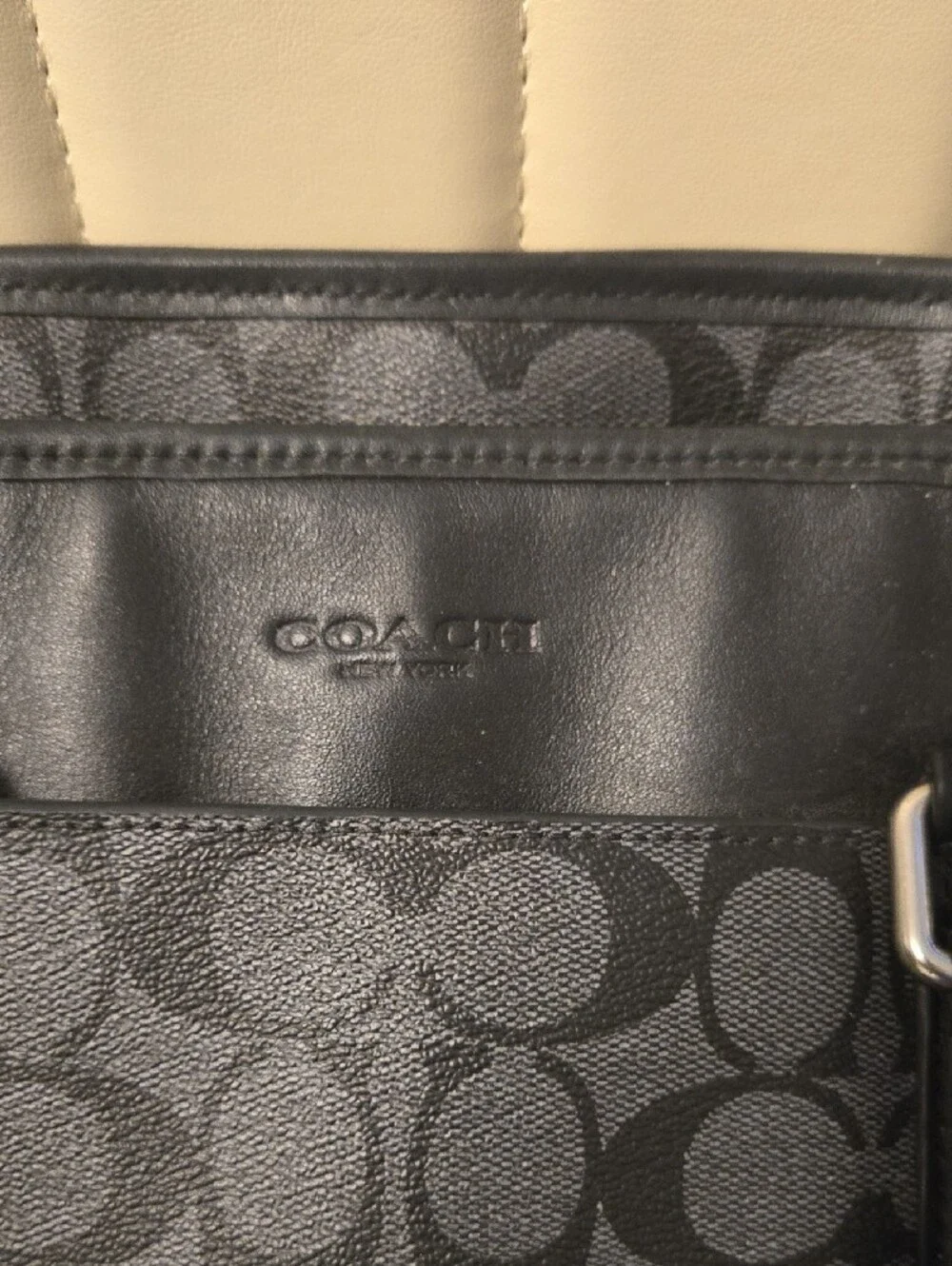 Coach Black and Charcoal Signature Tote with Detachable Strap
